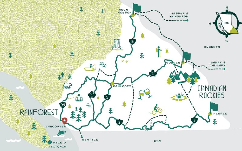 mapa rainforest to rockies