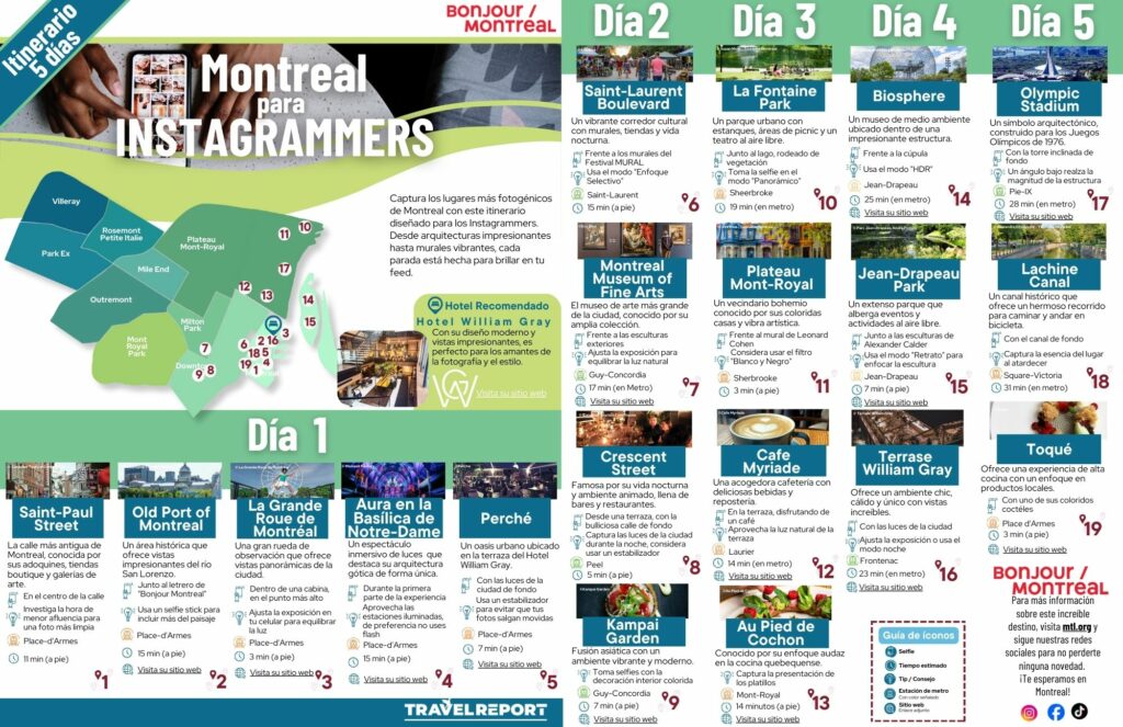 infografia de itinerario de montreal para instagrammers